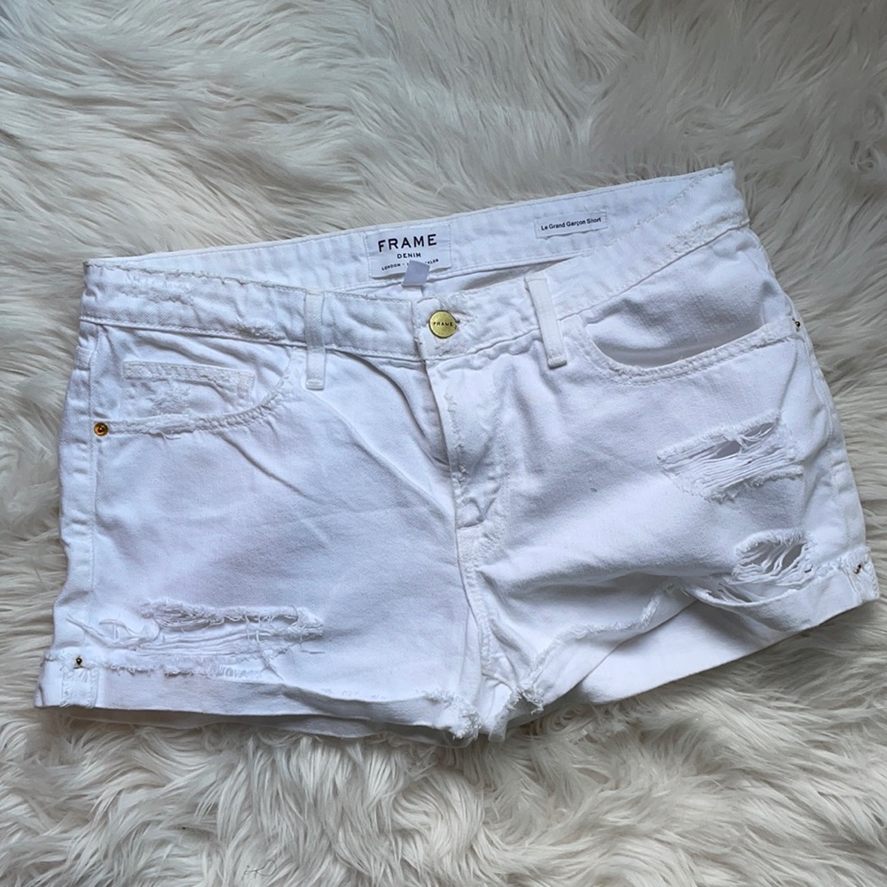 Frame white denim shorts
